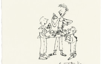 Quentin Blake (b. 1932), Young people eating cake