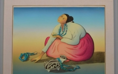 R C Gorman (1932 - 2005) Lithograph Navajo girl