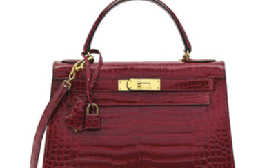 A SHINY ROUGE H POROSUS CROCODILE SELLIER KELLY 28 WITH GOLD HARDWARE, HERMÈS, 1989