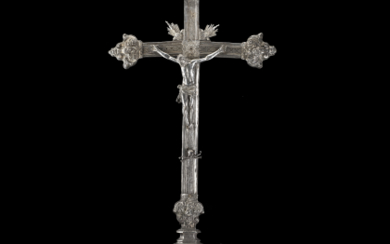A silver Crucified Christ. Undeciphered marks (h. cm 100) (defects)