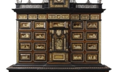 A Spanish Baroque style metal-mounted rosewood, bone and tortoiseshell inlaid ebonised cabinet on stand, mid-19th century