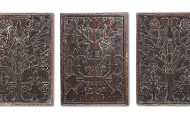 Three Charles II carved oak panels, English, possibly Welsh, dated 1666