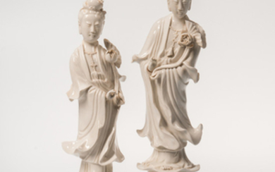 Two Blanc-de-Chine Figures of Guanyin