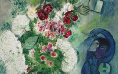 Marc Chagall (1887-1985), Bouquet blanc aux nuages ou L'âne lisant ou Le livre et l'âne ou Musicien aux fleurs et aux fruits