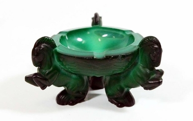 Molded Malachite Glass Table Piece Signed Lalique