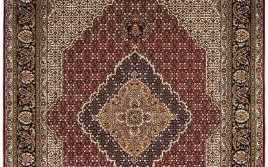 5 x 8 Wool and Silk Mahi Tabriz rug Pom Red