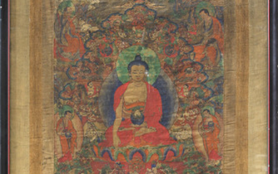Framed Sino-Tibetan Thangka, the Buddha