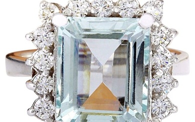 5.25 Carat Aquamarine 14K White Gold Diamond Ring