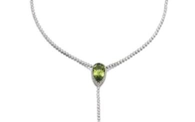 Aquamarine, peridot and diamond necklace