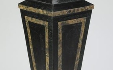 Black marble pedestal with decorative banding