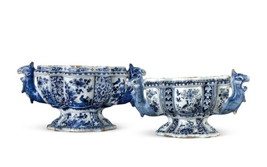 TWO DUTCH DELFT BLUE AND WHITE FLOWER VASES, CIRCA 1695