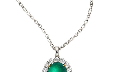 55148: Zambian Emerald, Diamond, Platinum, Gold Pendant