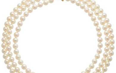 55348: Cultured Pearl, Diamond, Sapphire, Gold Necklace