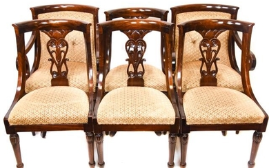 6 Biedermeier Carved Upholstered Dining Chairs