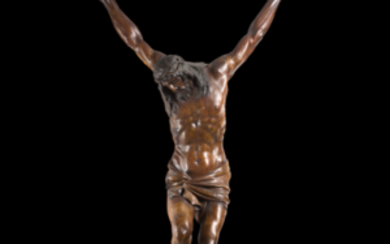 19th-century art "Crucified Christ" lacquered wooden sculpture (h. cm 130) (defects)