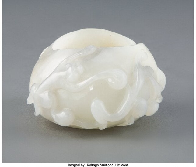 67048: A Chinese Carved White Jade Brush Washer 1-3/4 x