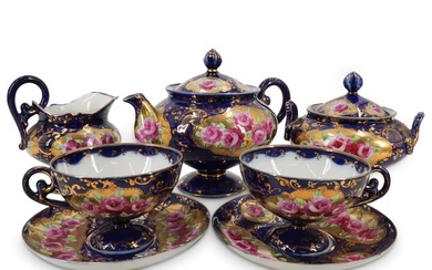 (7 Pc) Antique French Cobalt Porcelain Tea Set