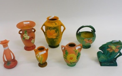 (7) pieces of Roseville pottery. To include: 8"