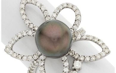 74048: Diamond, Cultured Pearl, White Gold Ring Stones