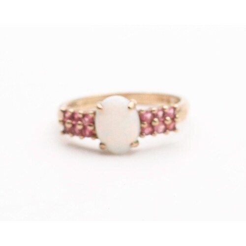 9 Carat Gold Opal and Pink Sapphire Ladies Dress Ring Size P