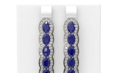 9.85 ctw Sapphire & Diamond Earrings 18K White Gold