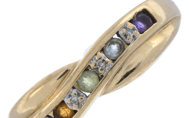 9ct gold diamond & gem-set ring