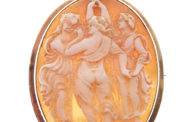 9ct gold-framed shell cameo, The Three Graces