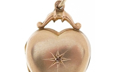 9ct gold love heart locket set with a diamond, 2.5cm high, 3...