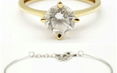 A 14K Yellow Gold Zircon Solitaire Ring PLUS a...