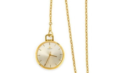 A 18k yellow gold pocket watch with chain, Tissot, with box
