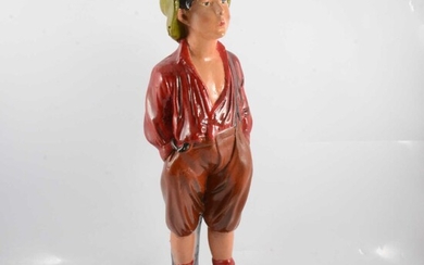 A 1930s repainted plaster figure, Whistling Boy, 62cm.