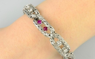 A 1970s ruby and diamond bracelet. Ruby calculated