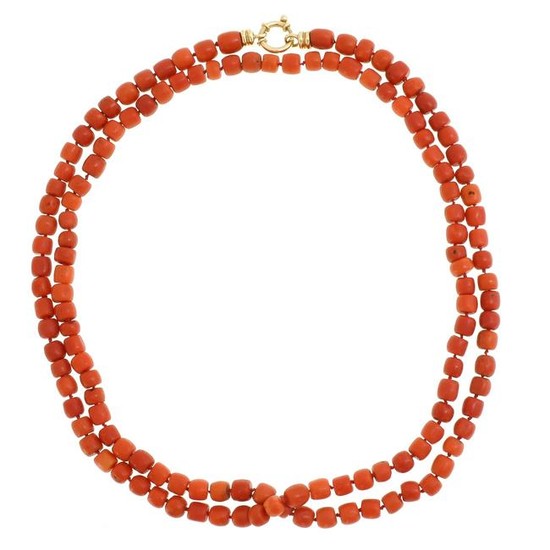 A 19th Century Two Strand Red Coral Necklace