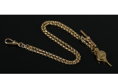 A 9ct Gold albert chain, with T fob and yellow metal charm o...