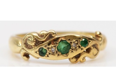 A 9ct gold gold Edwardian style emerald and brilliant cut di...