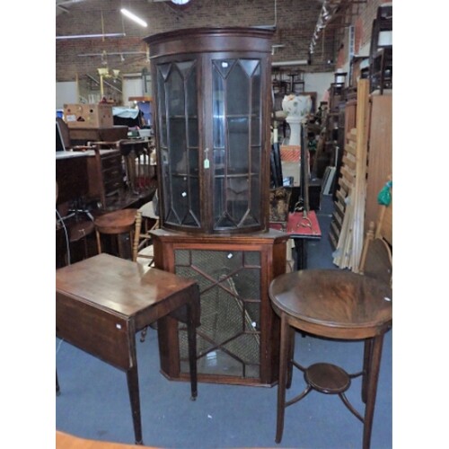 A BOW FRONTED CORNER DISPLAY CABINET with another with Chipp...