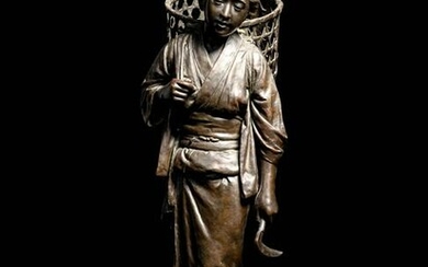 A Bronze Okimono of a Lady