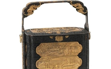 A CHINESE BRONZE PARTLY GILT PICNIC BOX