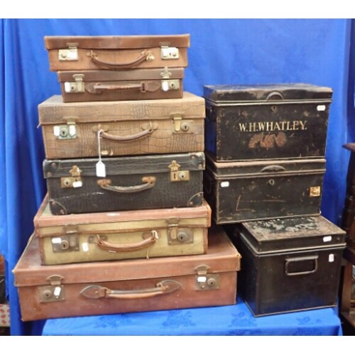 A COLLECTION OF VINTAGE LUGGAGE including leather suitcases ...