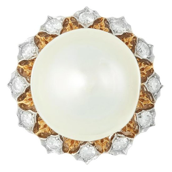 A CULTURED PEARL AND DIAMOND RING, BUCCELLATI set with