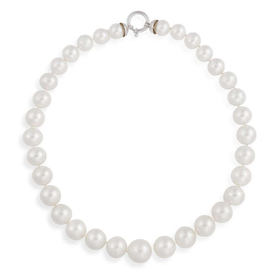 A CULTURED PEARL NECKLACE Composed of a single...