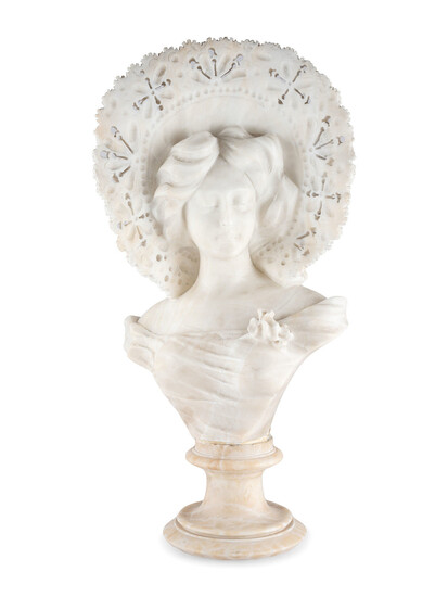 A Carved Alabaster Bust of a Woman