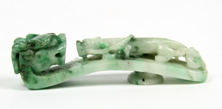 A Carved Chinese Jadeite Belt Buckle