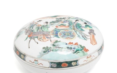 A Chinese Large Famille Verte Porcelain Box and Cover