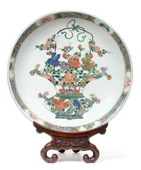 A Chinese Porcelain Dish, Kangxi, painted in famille verte enamels...