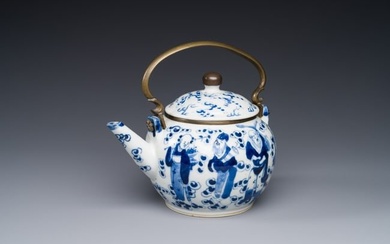 A Chinese blue and white 'Eight Immortals' teapot with bronze mount for the Thai market, Yong Mao
