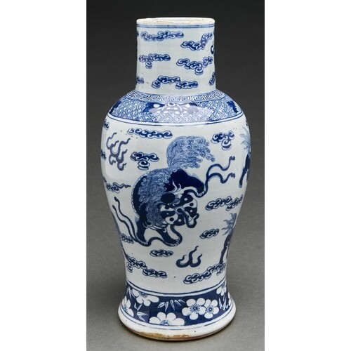 A Chinese blue and white vase, Qing dynasty, 18th c, p...