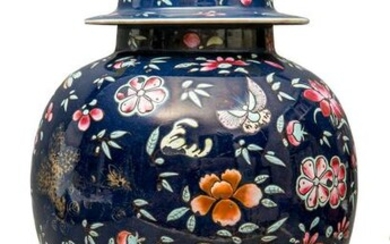 A Chinese blue-ground ginger jar vase.