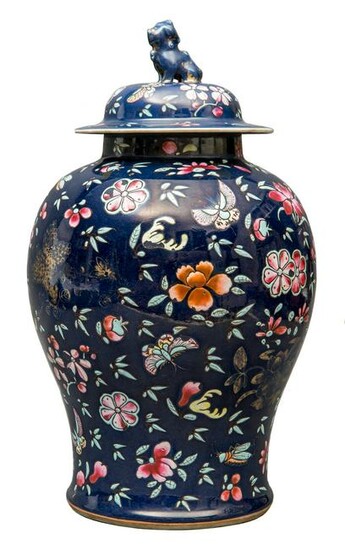 A Chinese blue-ground ginger jar vase.