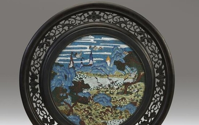 A Chinese cloisonné circular plaque, Qing dynasty, 19th